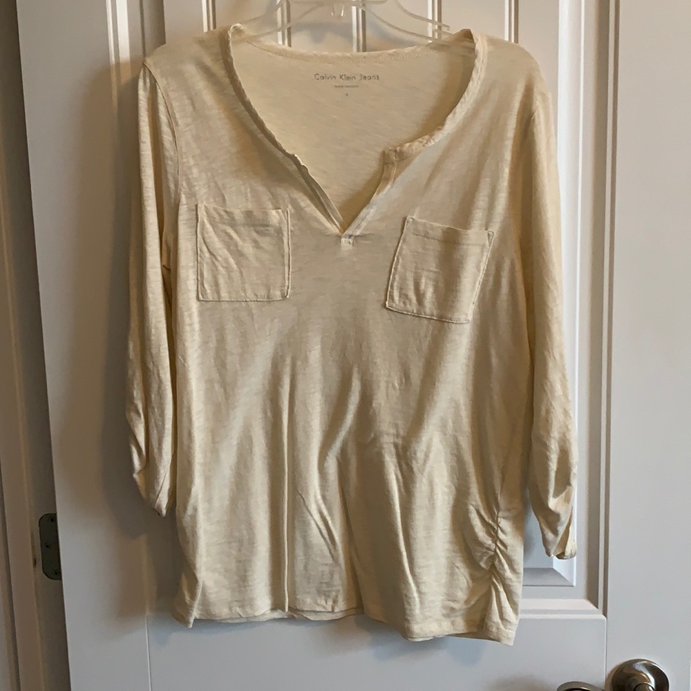 Calvin Klein 3/4 sleeve blouse. Oatmeal color.